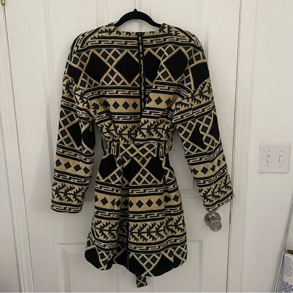 Zara Basic Tribal Print Longline Wrap Tie Coat Jacket Womens Size XS/S - Picture 6 of 8